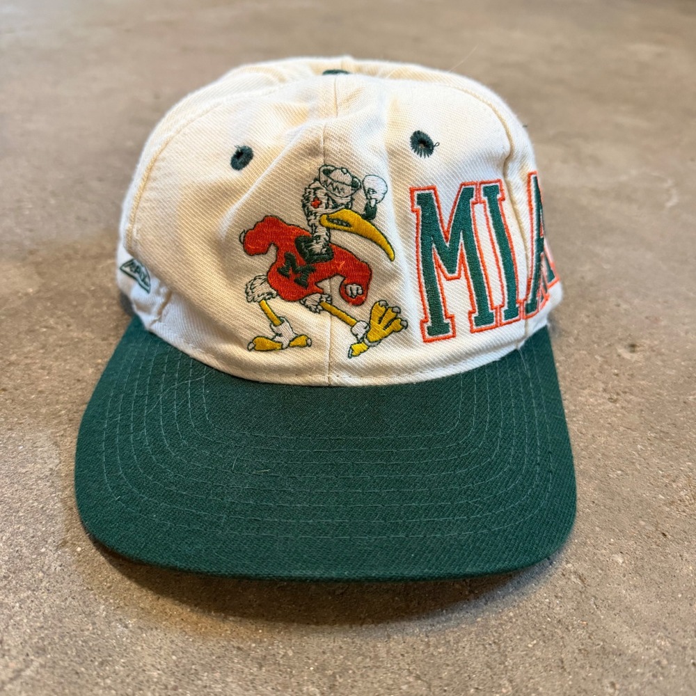Apex One Miami Hurricanes Hat Mens OSFA White Green Vintage Sebastian Ibis Cap